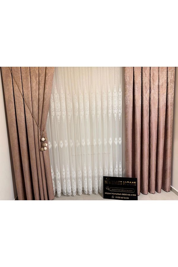 NİVEMESHOME-Nivemeshome Pera V-1001 - 1/3 Close Pleated Puppy Background Curtain Apm 1