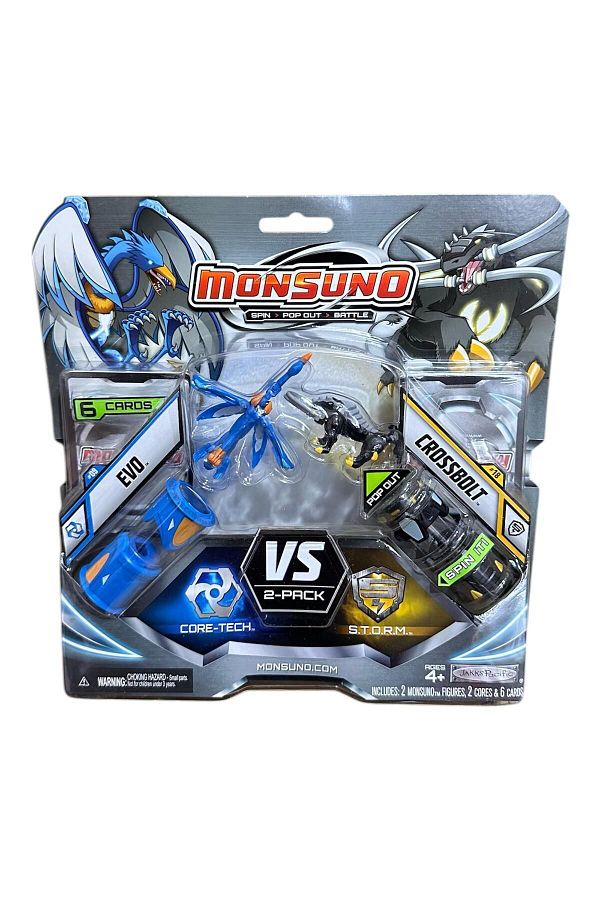 FEN TOYS-شخصية Monsuno الأصلية Evo وCrossbolt 2 مع 2 بطاقة و1 قاذفة 1