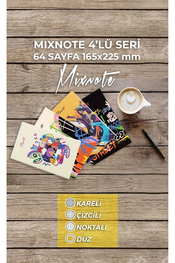 papirus craft-A5 4-Piece Notebook Set - 32 Sheets, Checked and Striped Dot Detail 1