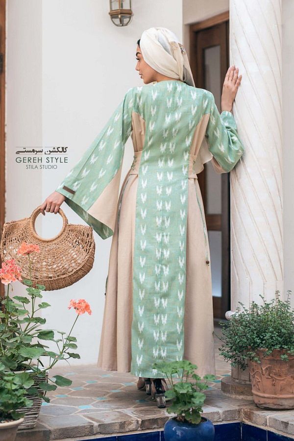 Gereh Style Green Linen Hijab Dress Special Design Kaftan with Tie Detail Trendyol