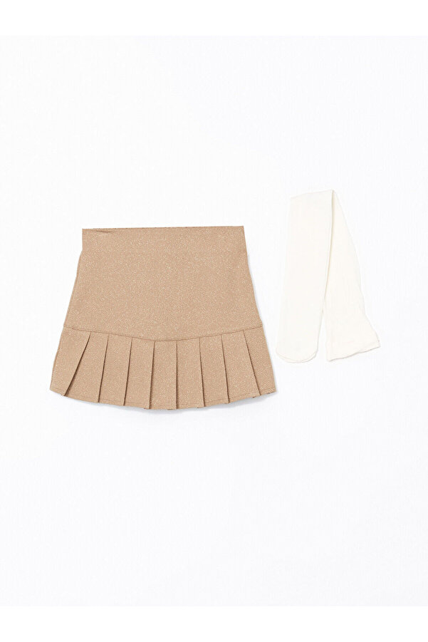 LC Waikiki Lcw Kids Bej Beli Lastikli Kız Bebek Etek Ve Külotlu Çorap 2'li Takım