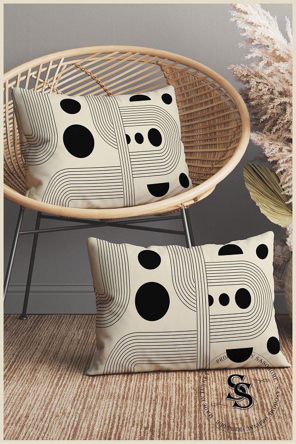 SasoHome-Light Lines and Geometric Objects Patterned 2-Piece Rectangular Throw Pillow Cover 1