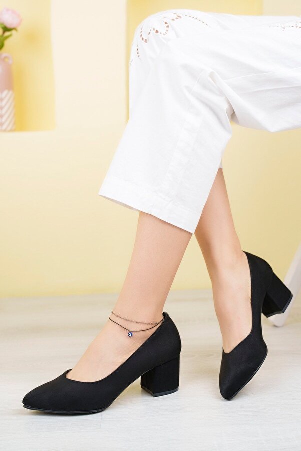Aymood Black Suede Women's Stylish Daily Comfortable Short Heeled