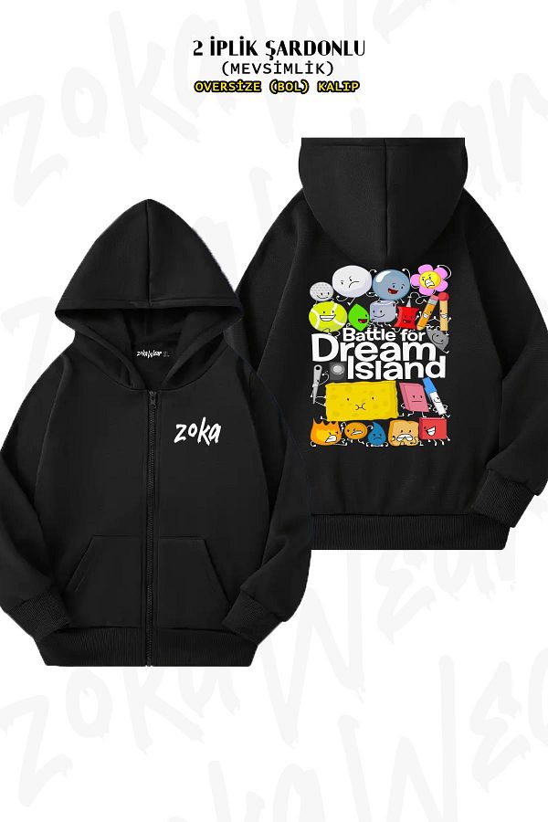ZOKAWEAR-Bfdi Poster Pattern - Black Oversize Cardigan with Zipper and Hood (2 Thread) 1