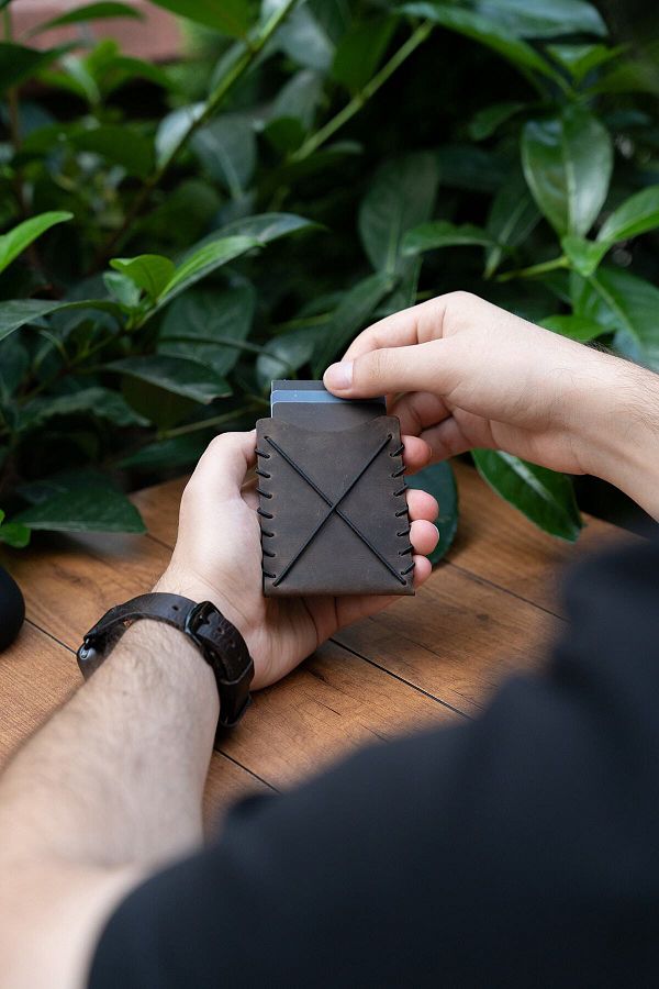 minimal X design-Minimal X V1 - Chestnut Color Real Leather Card Holder, Simple and Stylish Flexible 1