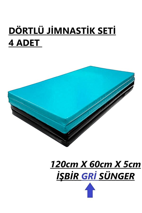 gürteks Siyah Turkuaz Dörtlü Set 60x120x5 cm Çocuk Jimnastik Minderi (PVC)