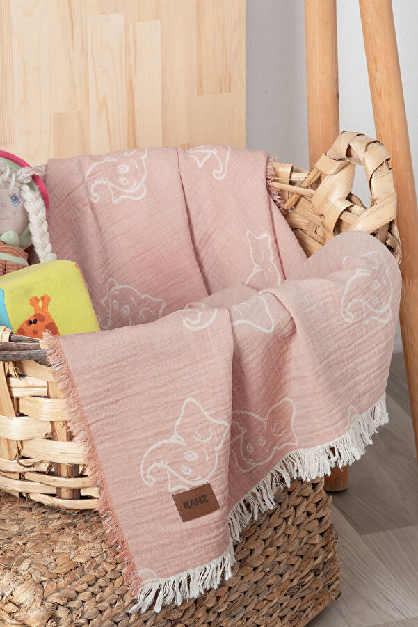 Kanz Bebek 2 Kat Jakarlı Müslin Örtü Eleğhant - Pudra