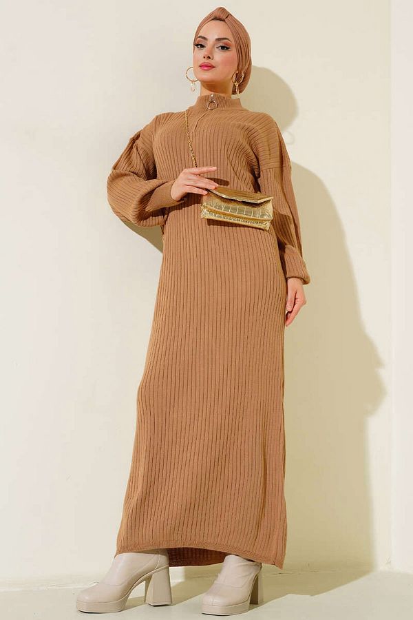 Bigdart-15900 Hijab-Strickkleid – Hellbraun 1