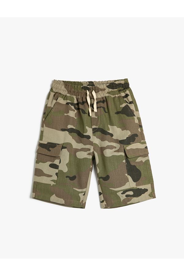 Koton-Shorts mit Camouflage-Muster, Seitentaschen, Taillenband, Baumwolle 1