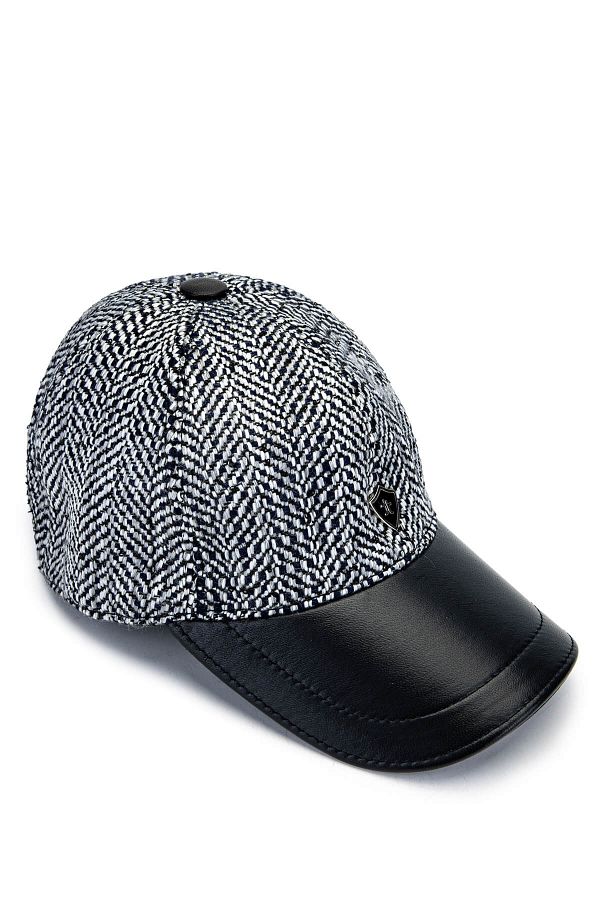 Tamer Tanca-Men's Leather & Textile Navy Blue/White Hat 1