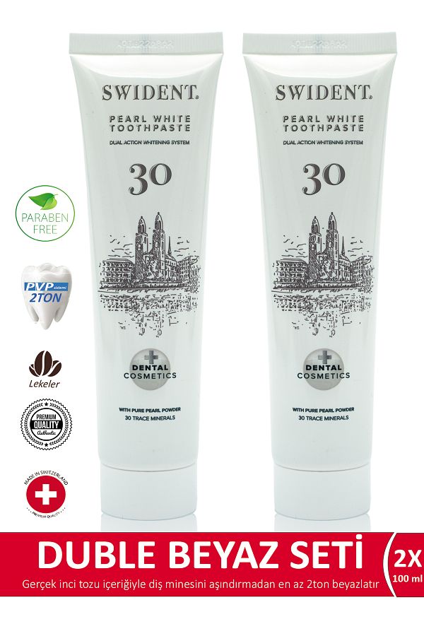 SWIDENT-2x Pieces Pearl White 100ml Toothpaste Double Effect Whitening Multi-Alazöde Whitening Toothpaste 1