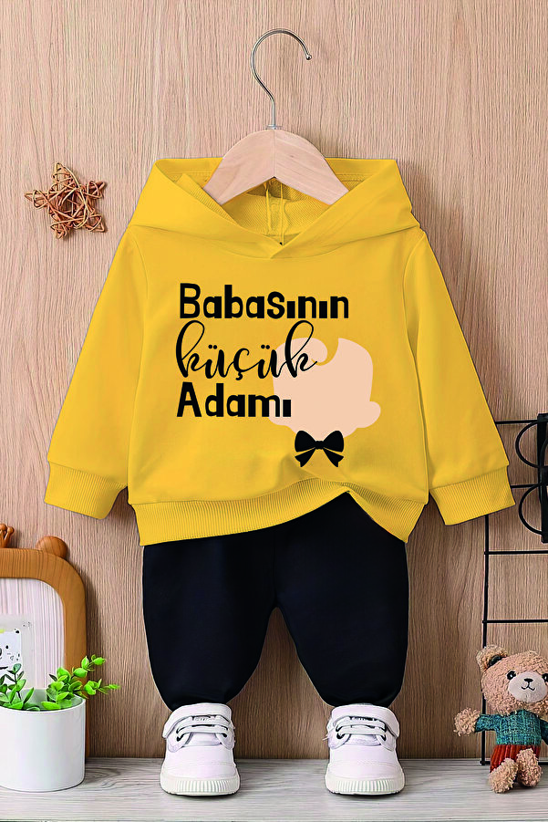 ADABEBEK Babasının Küçük Adamı Baskılı Kapşonlu 2'li Takım 22016