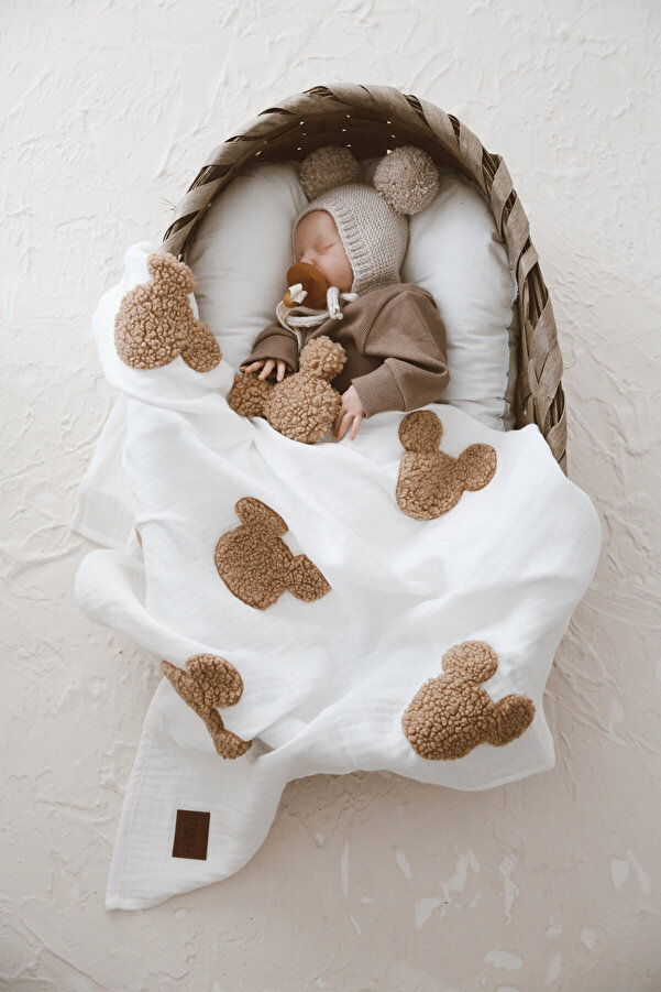 dery baby TAŞIMAK SİHİRDİR Teddy-Dört Kat Müslin Ekru Souris Battaniye