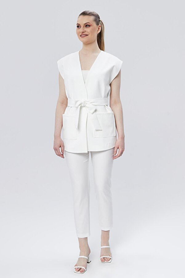 Appleline-White Women's Double Set - Saddlebag Kimono, Vest and Trousers 1