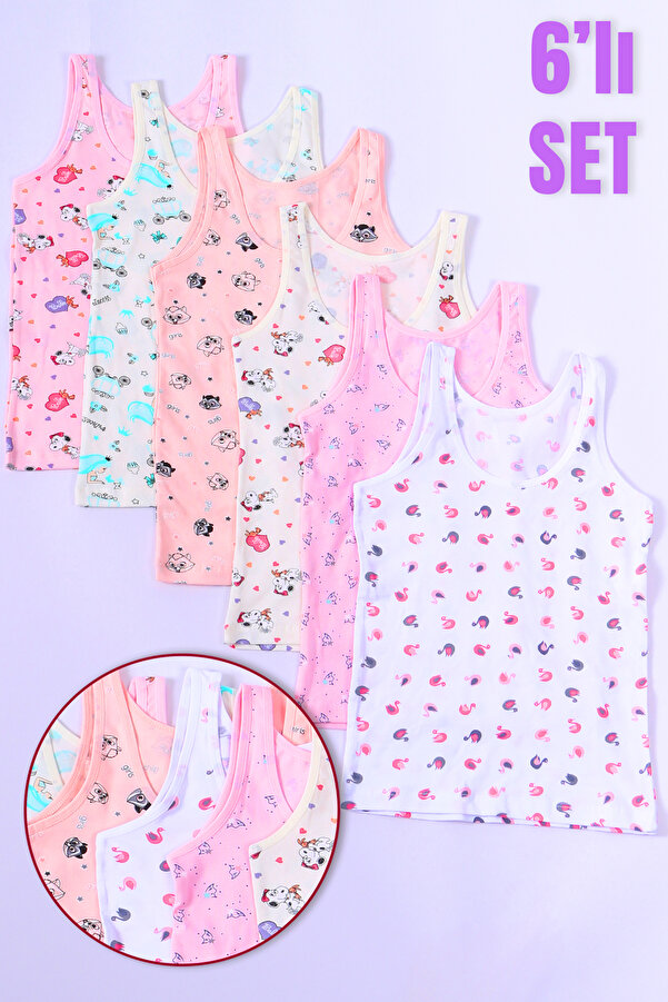 DK İÇ GİYİM Kiz Çocuk Atlet Kalin Askili Desenli? 6li Set
