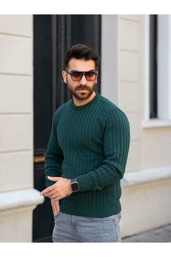 Know-Pulover verde pentru bărbați Thessaloniki cu decolteu triplu 1