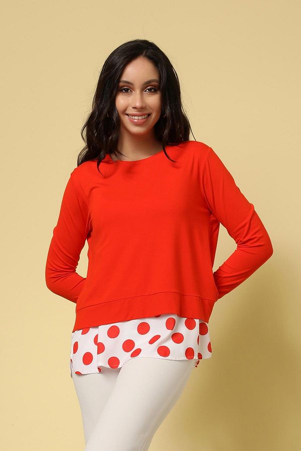 Two Mail-Pomegranate Flower Patterned Undershirt Blouse with Point Detail 1