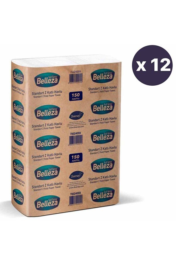 BELLEZA-Standard Z Towels 12 Packs of 150 (1 Box) 20*24 Cm. Diversey 70024059 1