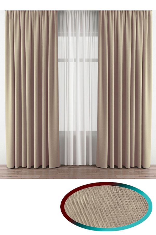 İ.D İpek Dokuma-Beige Velvety Fabric Extrafor Drawstring 1st Class Quality Single Wing Background Curtain 1