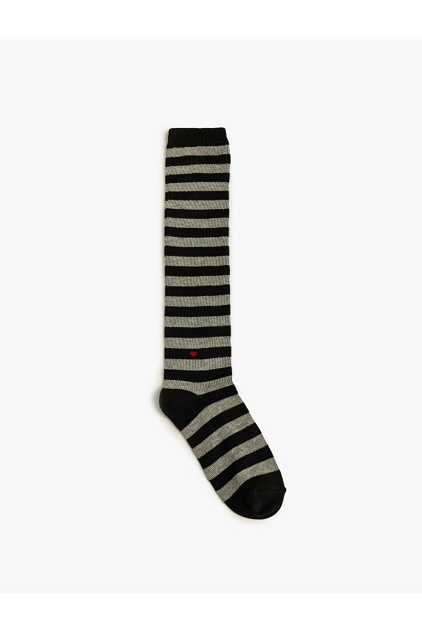 Koton-Long Socks - Heart Pattern, Below Knee and Color Block 1