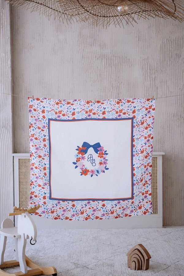 Atelier Babbi-70X70Cm Red Mini Flower Patterned Double Layer Muslin Blanket 1