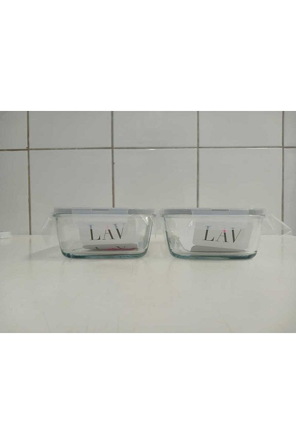 LAV-Feyzade Fresco Set of 2 Glass Storage Containers with Lock - Rectangular (1200 Cc) 1