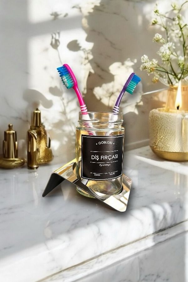GO BLOBS-Stainless Steel Toothbrush Holder with Black Silver Stand - Labeled 1