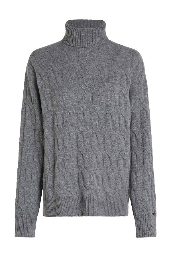 Tommy Hilfiger-SOFT WOOL CABLE ROLL-NK PULÓZÓ 1
