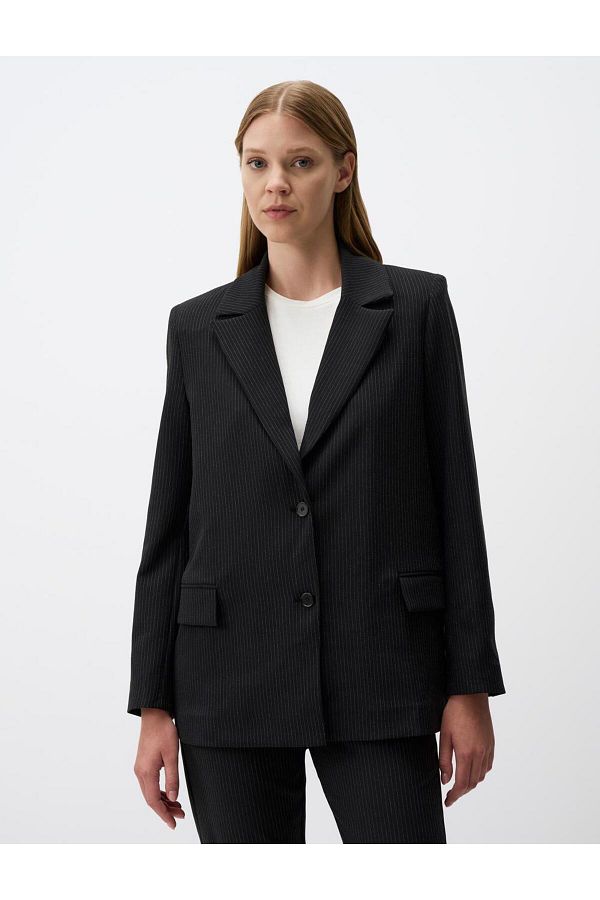 Jimmy Key-Black Long Sleeve Striped Stylish Blazer Jacket 1