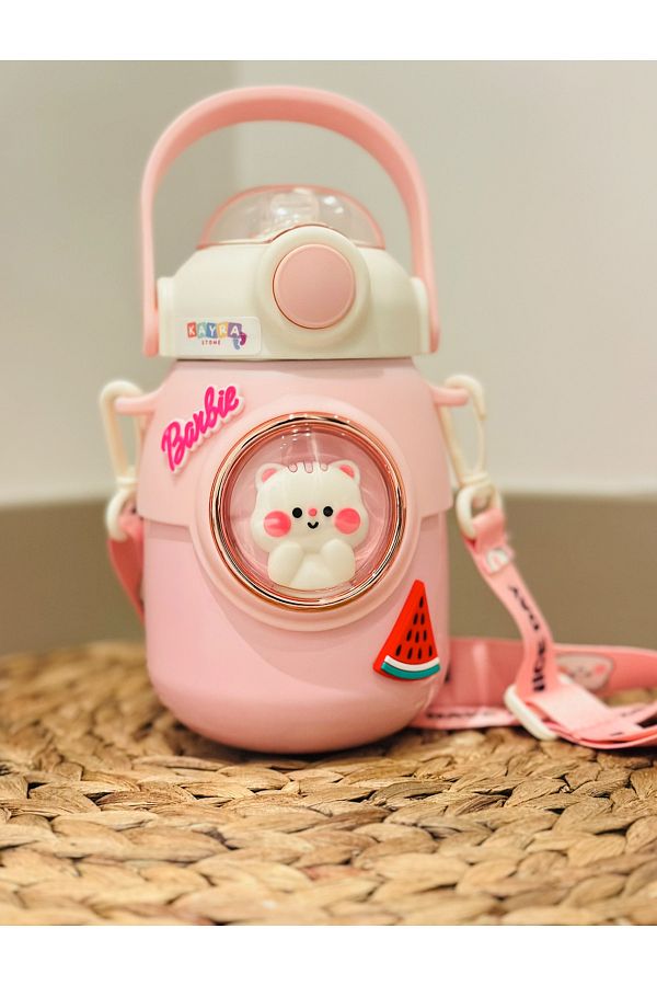 ithalattan-Pink Children's Sports Thermos - 6/12 Hours, Double Layer, Stainless Steel, 700ml 1