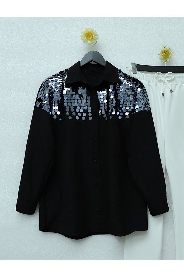 Modamorfo-Black Robdan Sequined Tunic 1