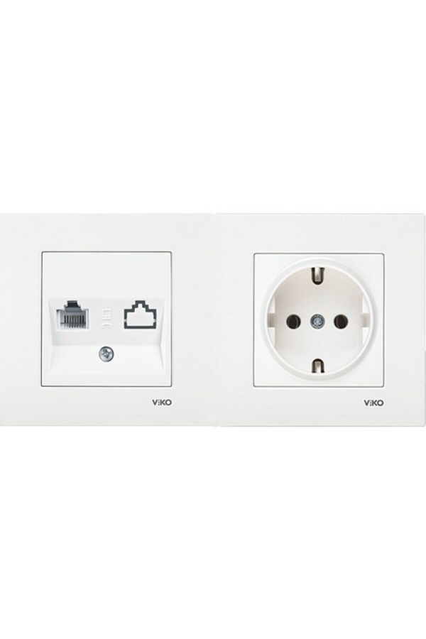 VİKO-Viko Karre White Double Set Numeris (Phone Socket) , Grounded Socket 1