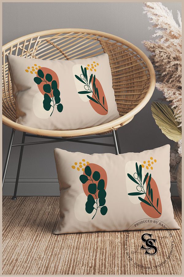 SasoHome-2-Piece Rectangular Throw Pillow Cover with Modern Surreal Design Flowers Pattern 1