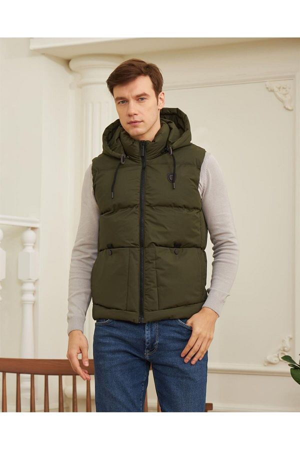 Danger Men s Removable Hooded Sports Puffer Vest Khaki Trendyol