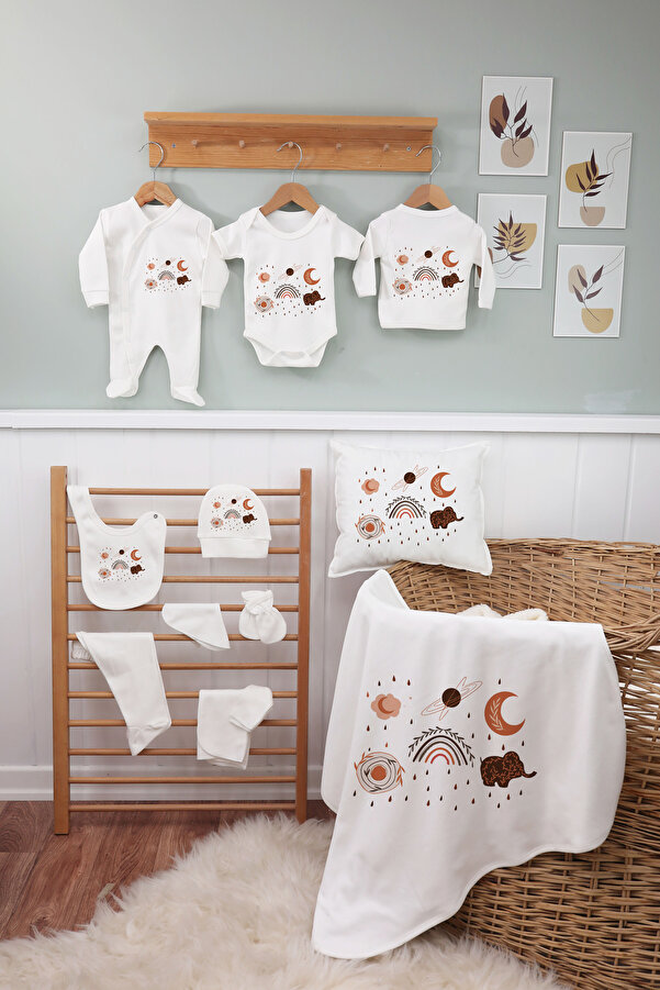 bebeqon 11 Parça Sevimli Bohem Baskılı Yenidoğan Hastane Çıkışı Seti %100 Pamuk