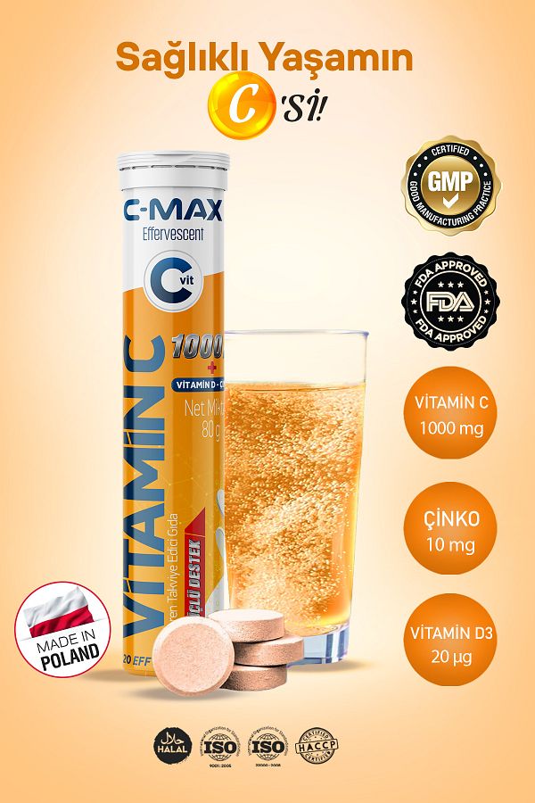 C-MAX-Vitamin C + Zinc + Vitamin D3 Effervescent Tablet 1