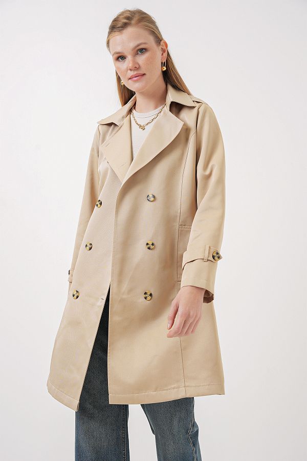 Bigdart-Beigefarbener Trenchcoat mit zweireihigem Kragen, Modell 5935 1