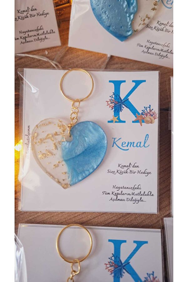 SevgiliAtolyemm Mavi Kalpli Epoksi Anahtarlık Bebek Doğum Günü Mevlüt Babyshover 5 Adet