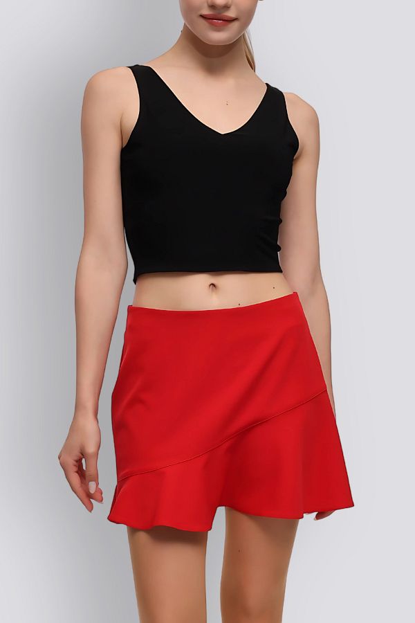 HOX S Lulu Red Flounce Mini Skirt Trendyol