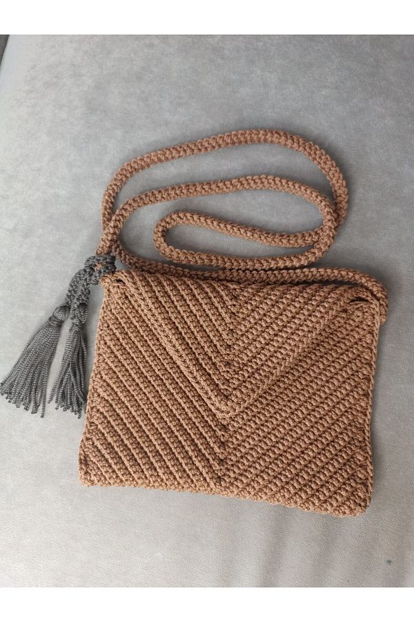 HelenDefne-Camel Color Macrame String Knitted Tassel Bag Souvenirs 1