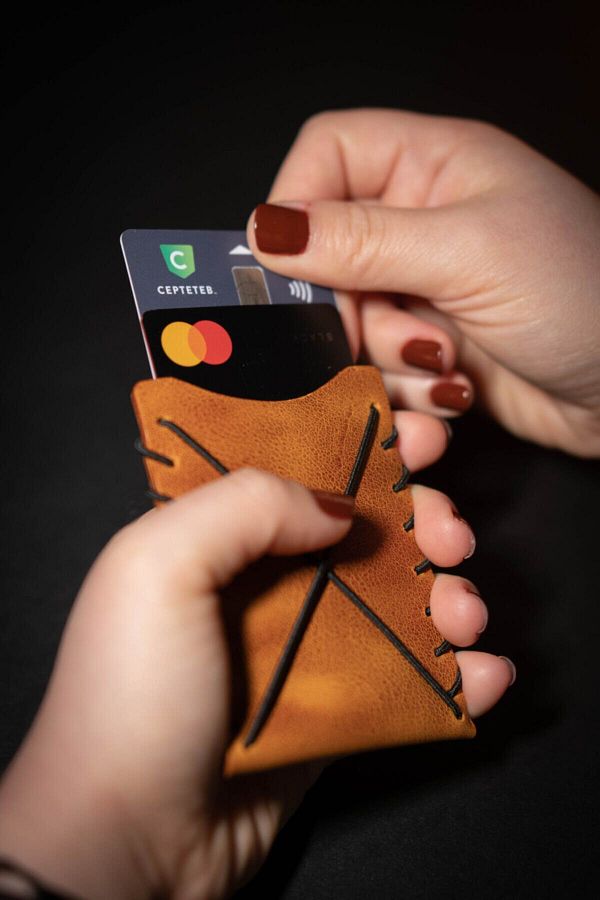 minimal X design-Minimal X V1 Card Holder - Camel - Real Leather & Handmade - Minimalist Design 1