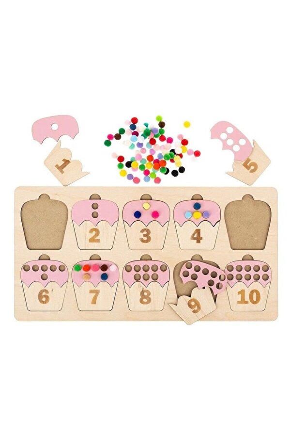 WoodStory Montessori Eğitici Pasta Şekilli Yapboz Sayı Tahtası