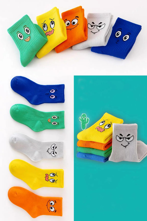 KRAVEN-5 Pairs of Stylish Children's Socks with Expression Patterns (40) 1