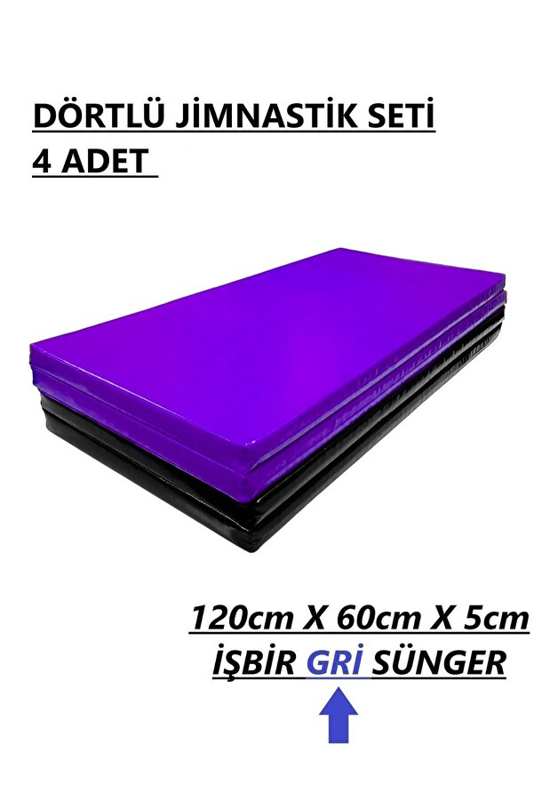 gürteks Siyah Mor Dörtlü Set 60x120x5 cm Çocuk Jimnastik Minderi (PVC)