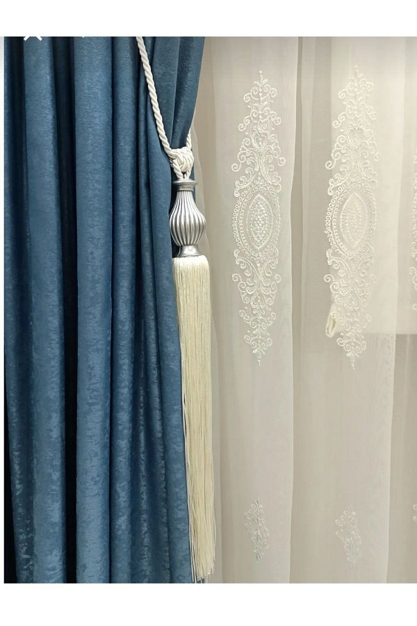 KONAK HOME-Σετ 2 κουρτίνες φόντου και φούντες σύνδεσης οροφής 1