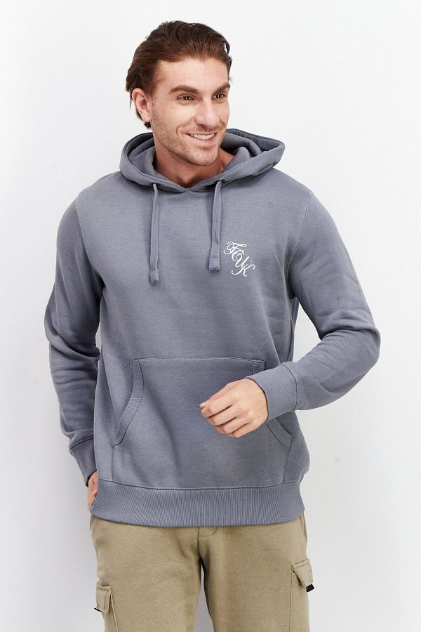 French Connection-Men Brand Logo Hooded Sweatshirt, Slate Grey 1