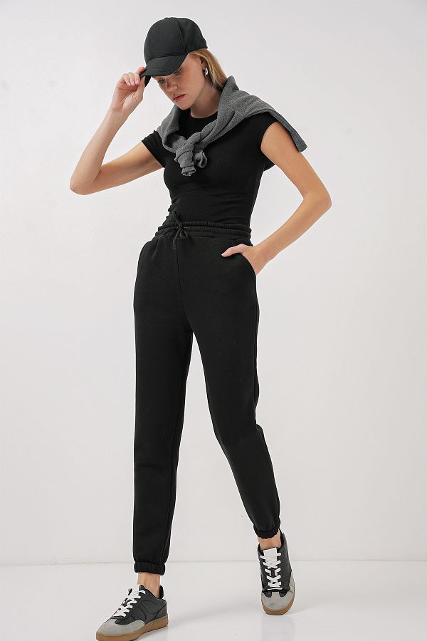 Bigdart-55450 Pantaloni de trening negri cu trei fire 1