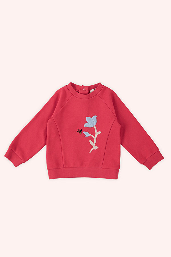 Panço Kız Bebek Nakış Detaylı Kırmızı Sweatshirt