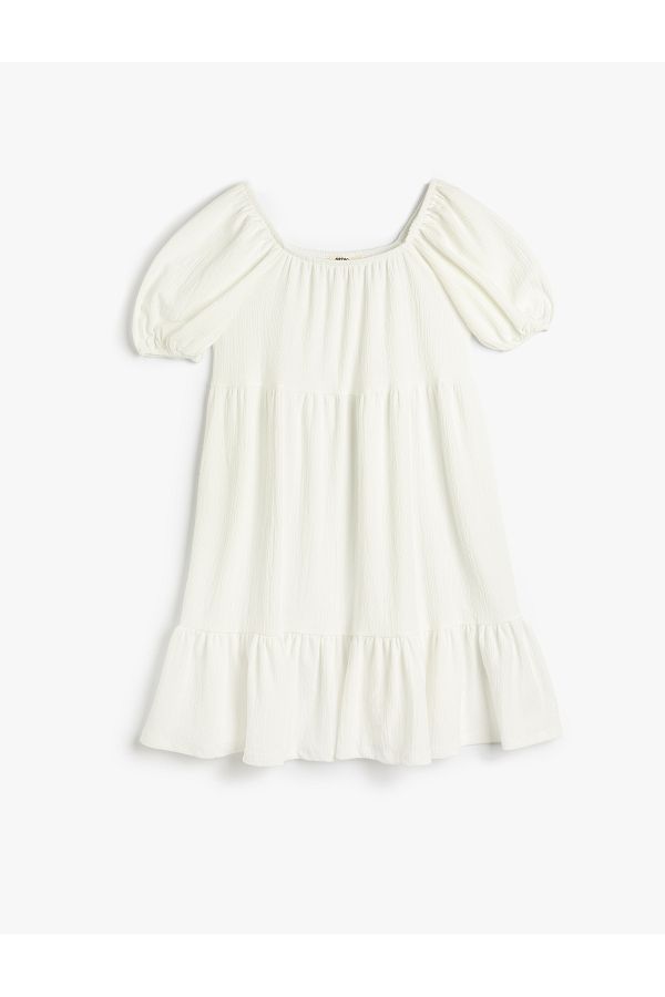 Koton-Dress Midi Ruffle Relaxed Cut Short Sleeve Square Neck 1