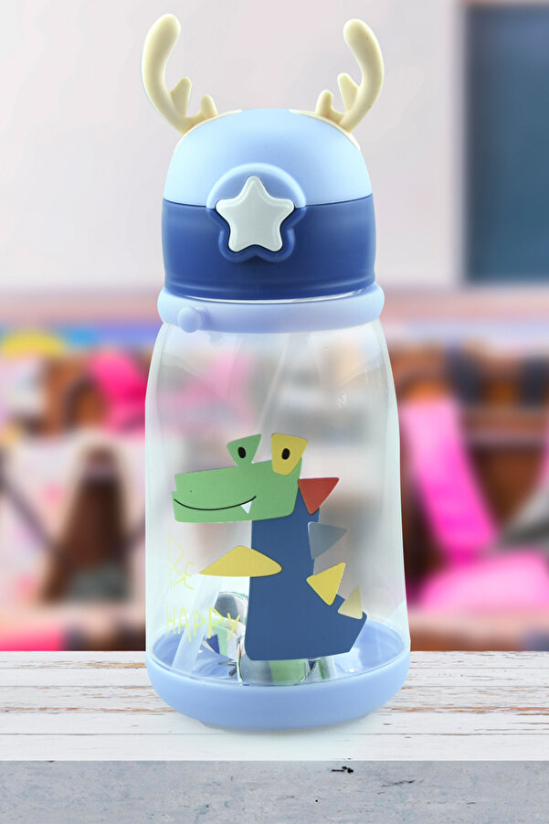 Kids Like 600 ML Geyik Figürlü Pipetli Askılıklı Polikarbon ( sağlıklı ) Matara